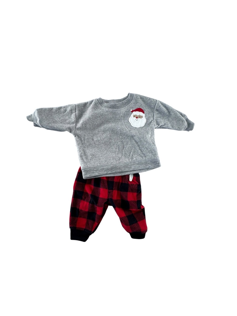 Carter's Grey Santa Sweatshirt with Red & Black Plaid Pants